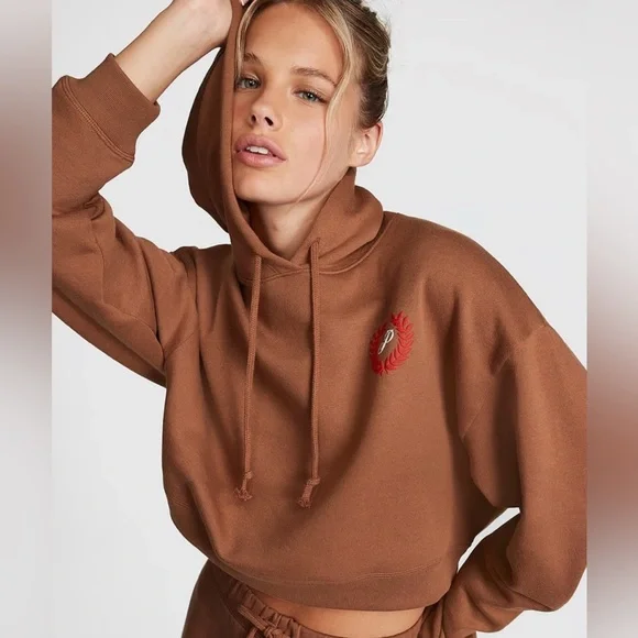 Brown Cropped Hoodie with Hood, by Pink - Picture 1 of 4